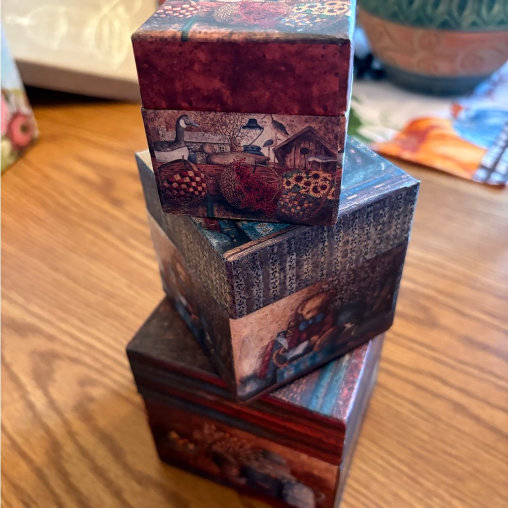 Decorative Nesting Boxes with Rustic Art